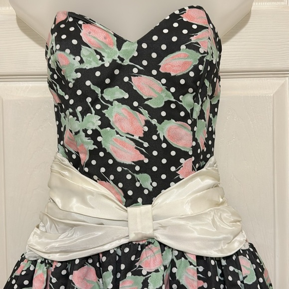 Vintage 80’s Gunne Sax Jessica McClintock Strapless Rosebud Print Dress Size 7/8 - Picture 4 of 16